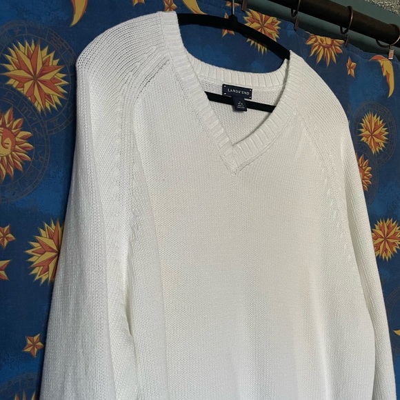 Lands End men’s cotton white v neck sweater - Picture 3 of 8
